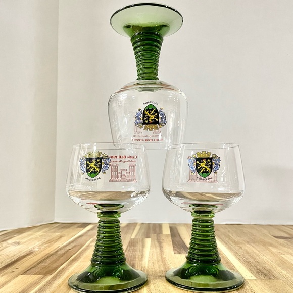 Vintage Heidelberg Germany Wine Glasses Green Beehive Stem Castle Ball 1988 - Picture 2 of 9